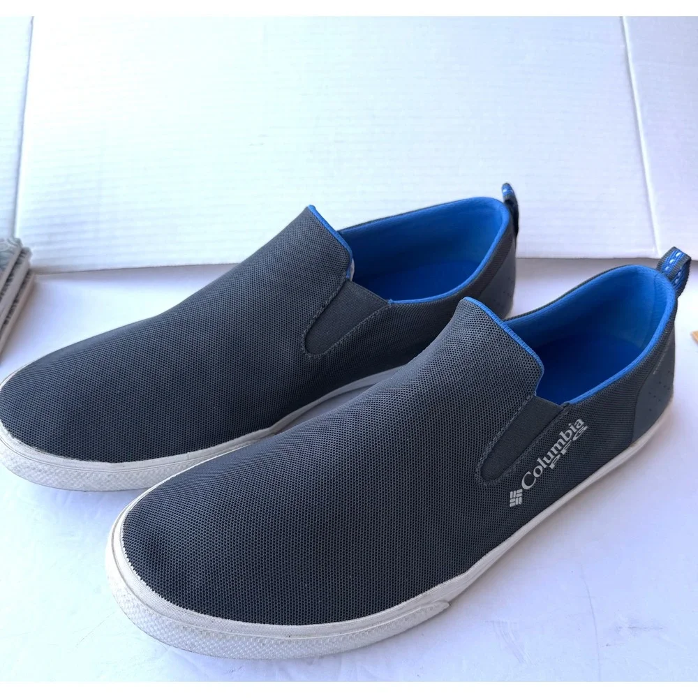 Columbia Bahama Vent PFG Mens Gray‎ and Blue Mesh Slip On Boat Loafer Shoes 13